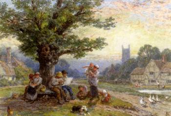 邁爾斯 伯基特 福斯特 Fugures And Children Beneath A Tree In A Village